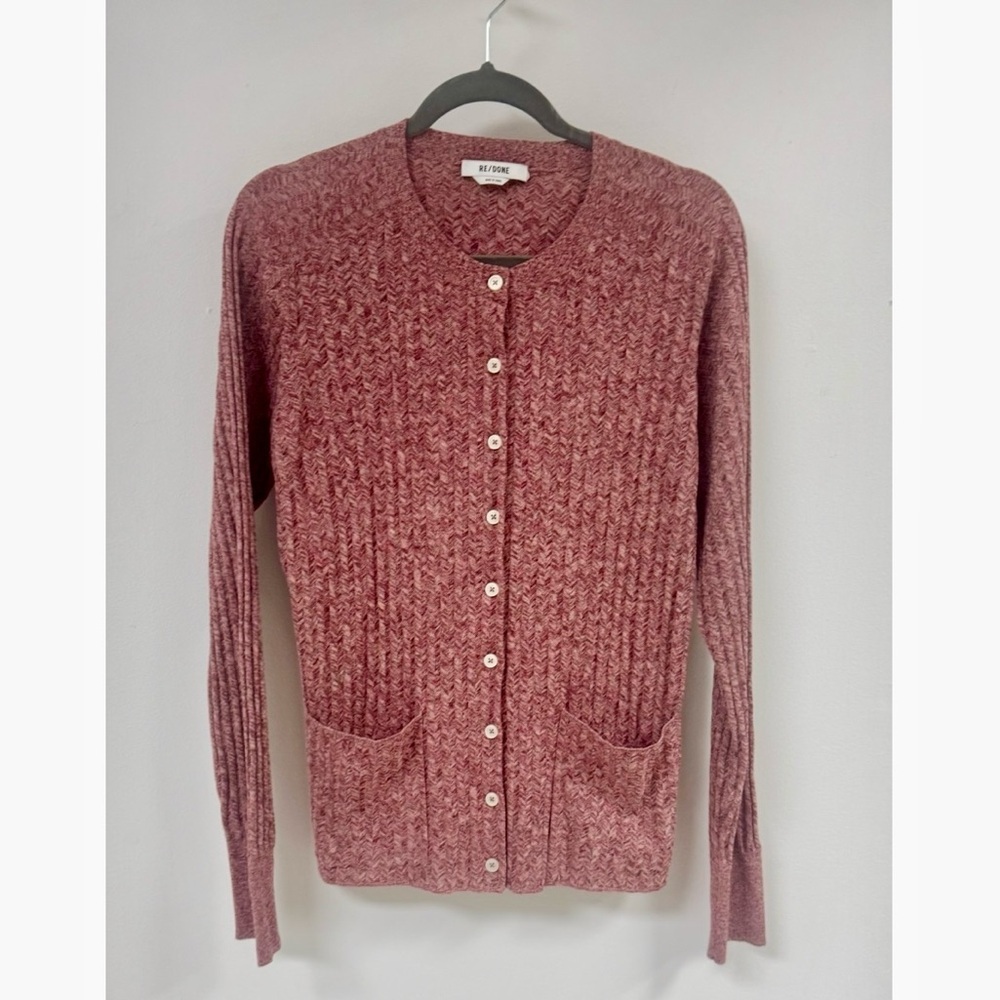 Re/Done Chevron Ribbed Knit Cardigan. - Picture 4 of 8